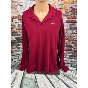 Lacoste Long Sleeve Polo Shirt Men's Red Classic Fit Embroidered Crocodile Sz 8